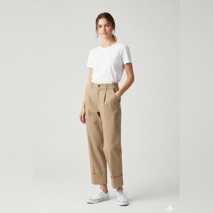 Club Monaco 100% Cotton Cuffed Chino Pants Tan High Rise Minimalist Size 2